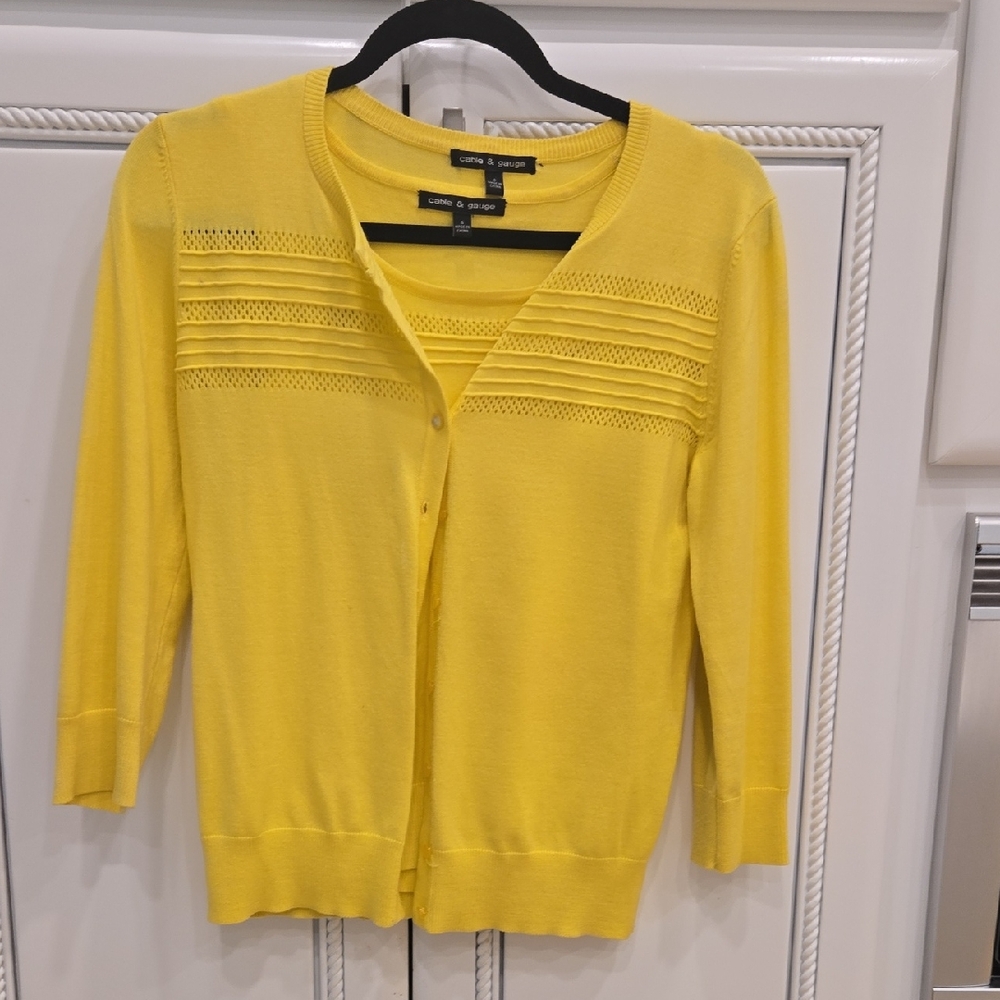 Cable & Gauge Yellow Lightweight Knit Cardigan Twin Set